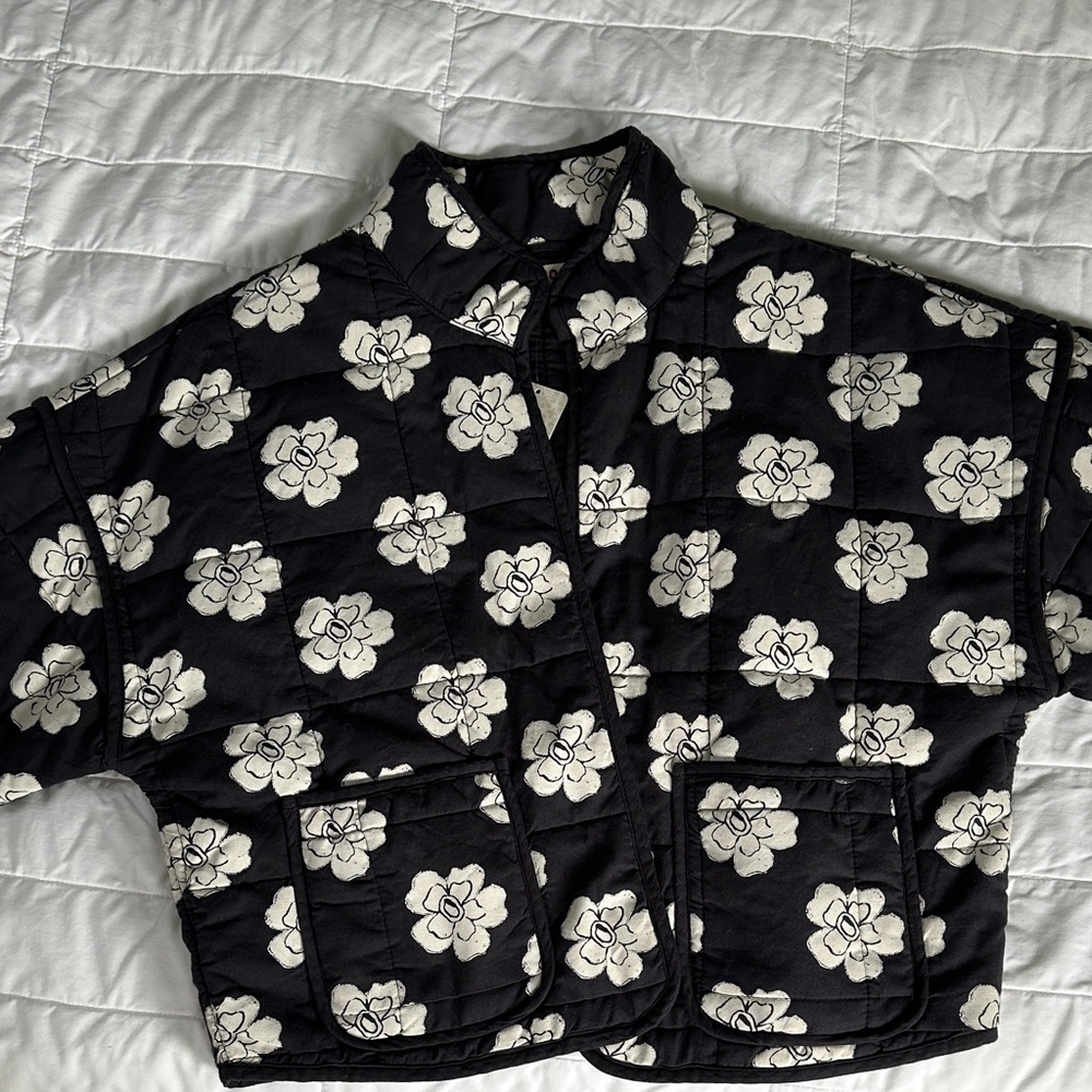 Free People Black Floral Quilted Jacket